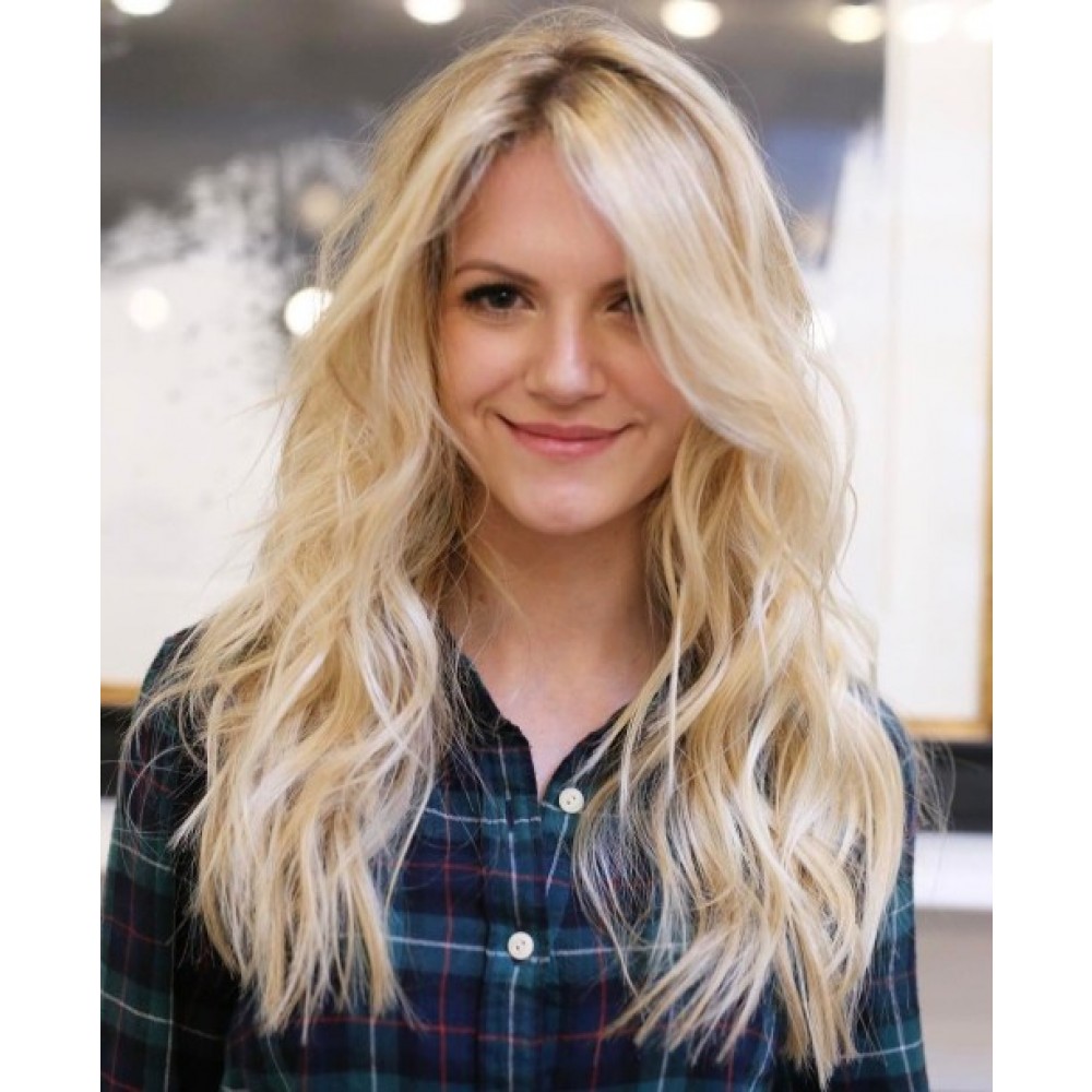 Lange Blonde Lace Front Damenperücke ohne Pony