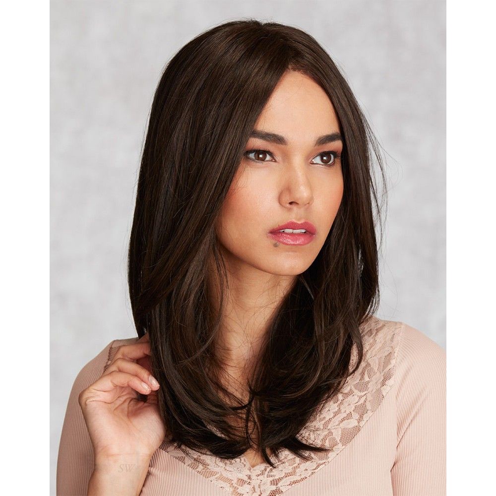 Dunkelbraun Mittellang Lace Front Mono Top Echthaar Perücke