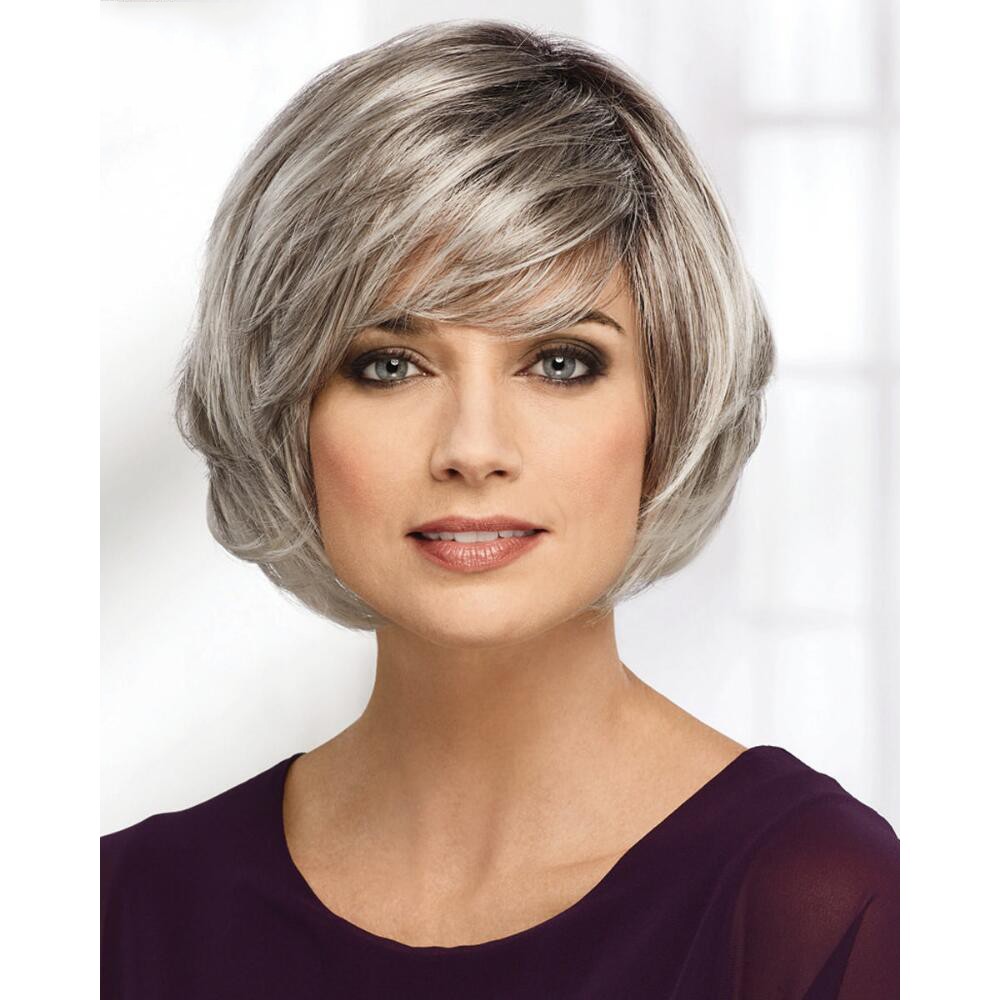 Mittel Bob Stil Graues Haar Perücke