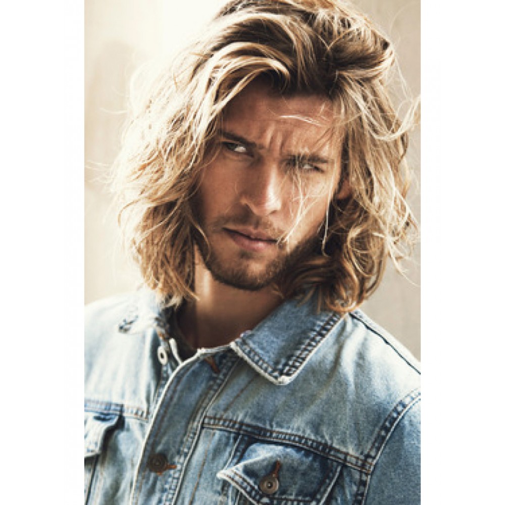 Blonde Herren Welliges Langes Haar Perücken Kappenlose Neuer Stil