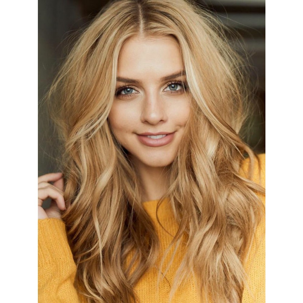 Fashion Lange Blonde Wellige Full Lace Echthaar Perücke