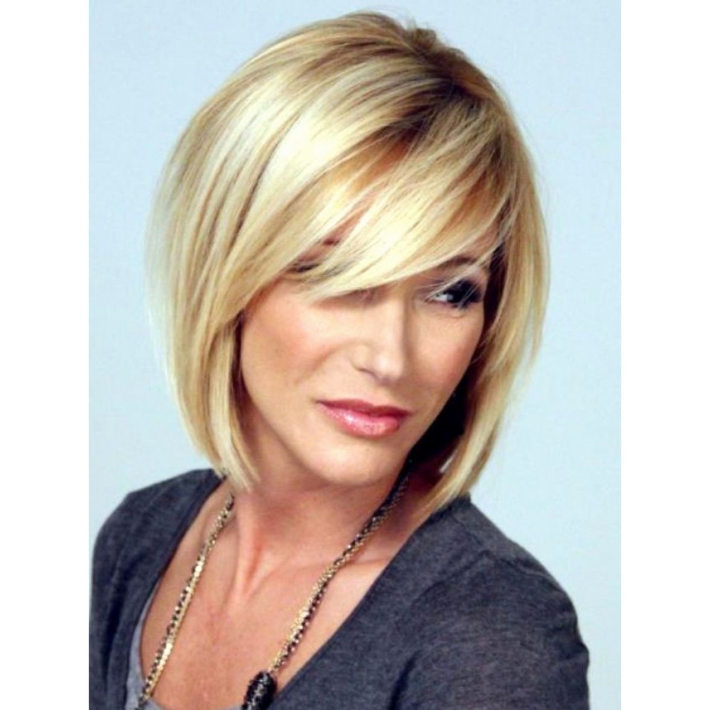 Fashion Mittellang Glatt Blond Haar Perücke