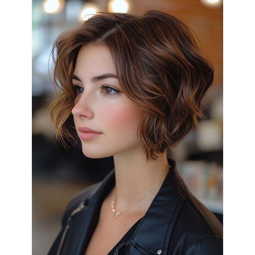 braune kurze Bob-Perücken aus Naturhaar