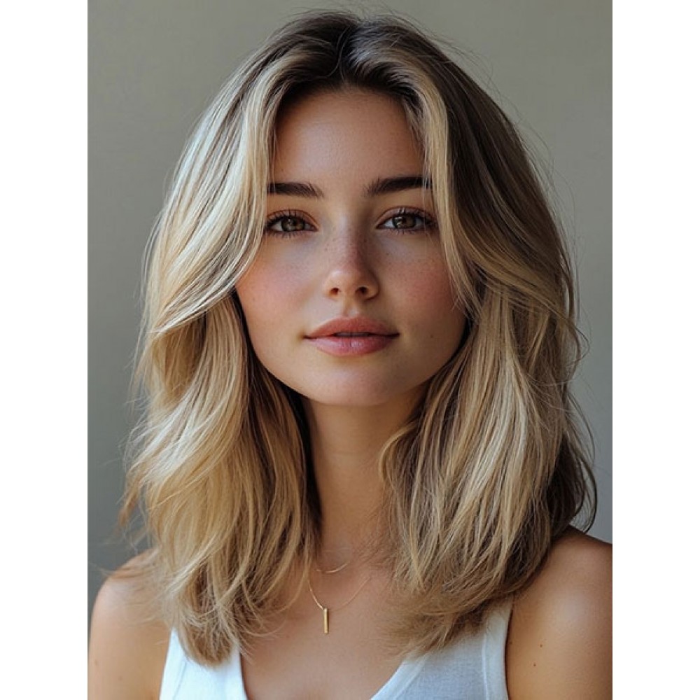 Blonde mittellange Perücken für Damen aus Echthaar