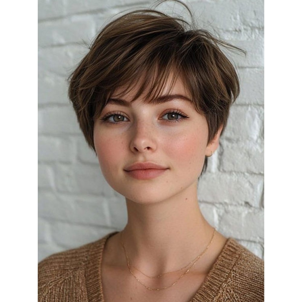 kurze braune Pixie-Cut-Perücken aus Rean-Haar von Favohair