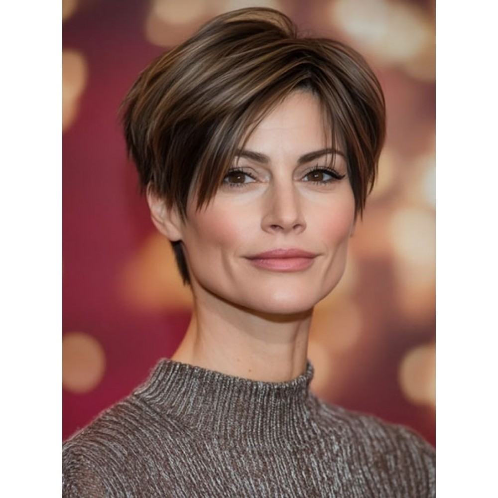 Echthaar Pixie Cut Perücken für Weiße Frauen