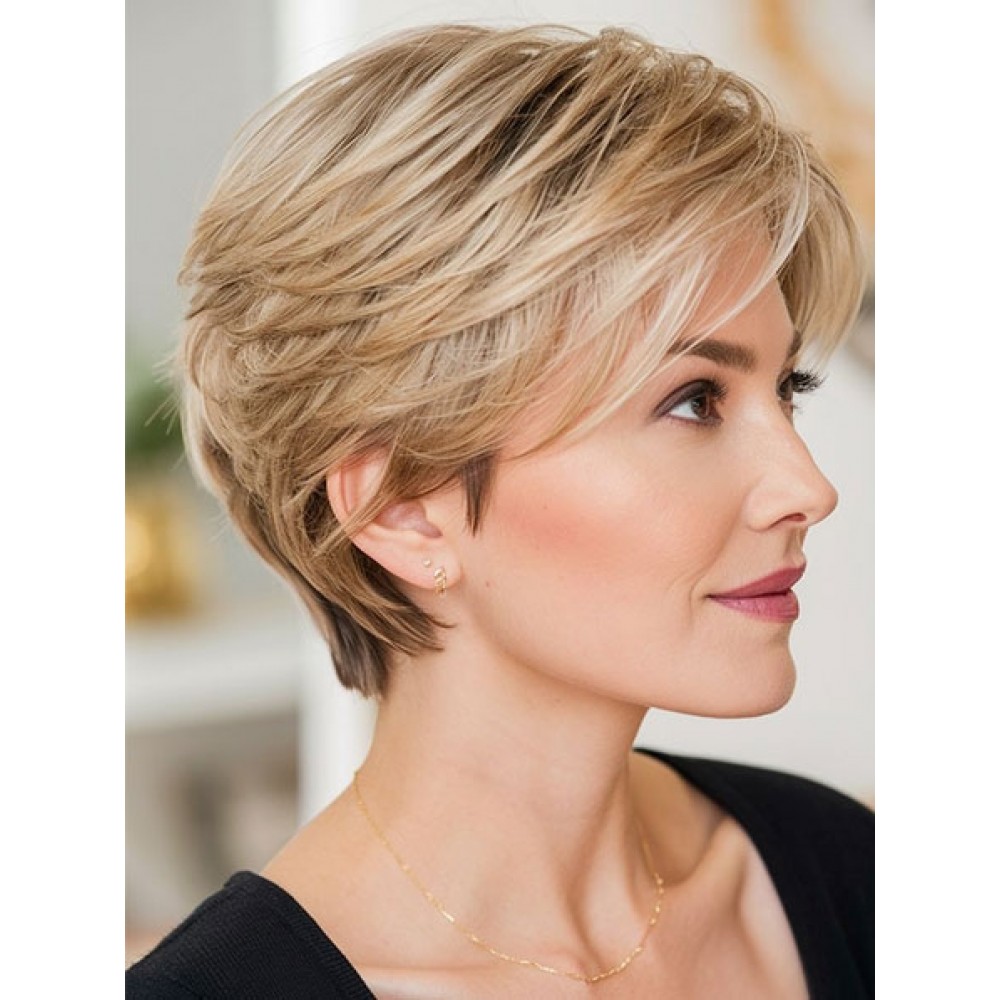 Kurze Blonde Glatte Echthaar Perücke Neuankömmling