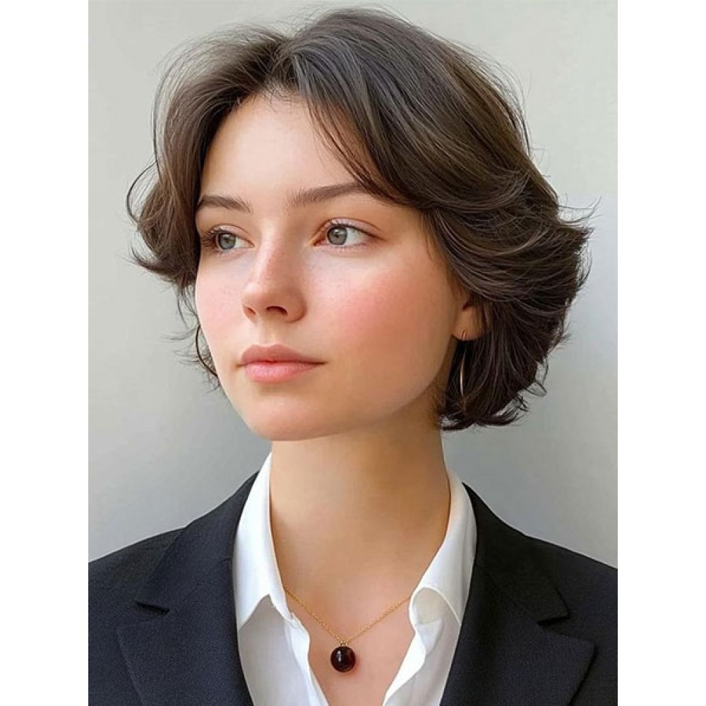 Trendy Mittellange Echthaar perücke für Mädchen