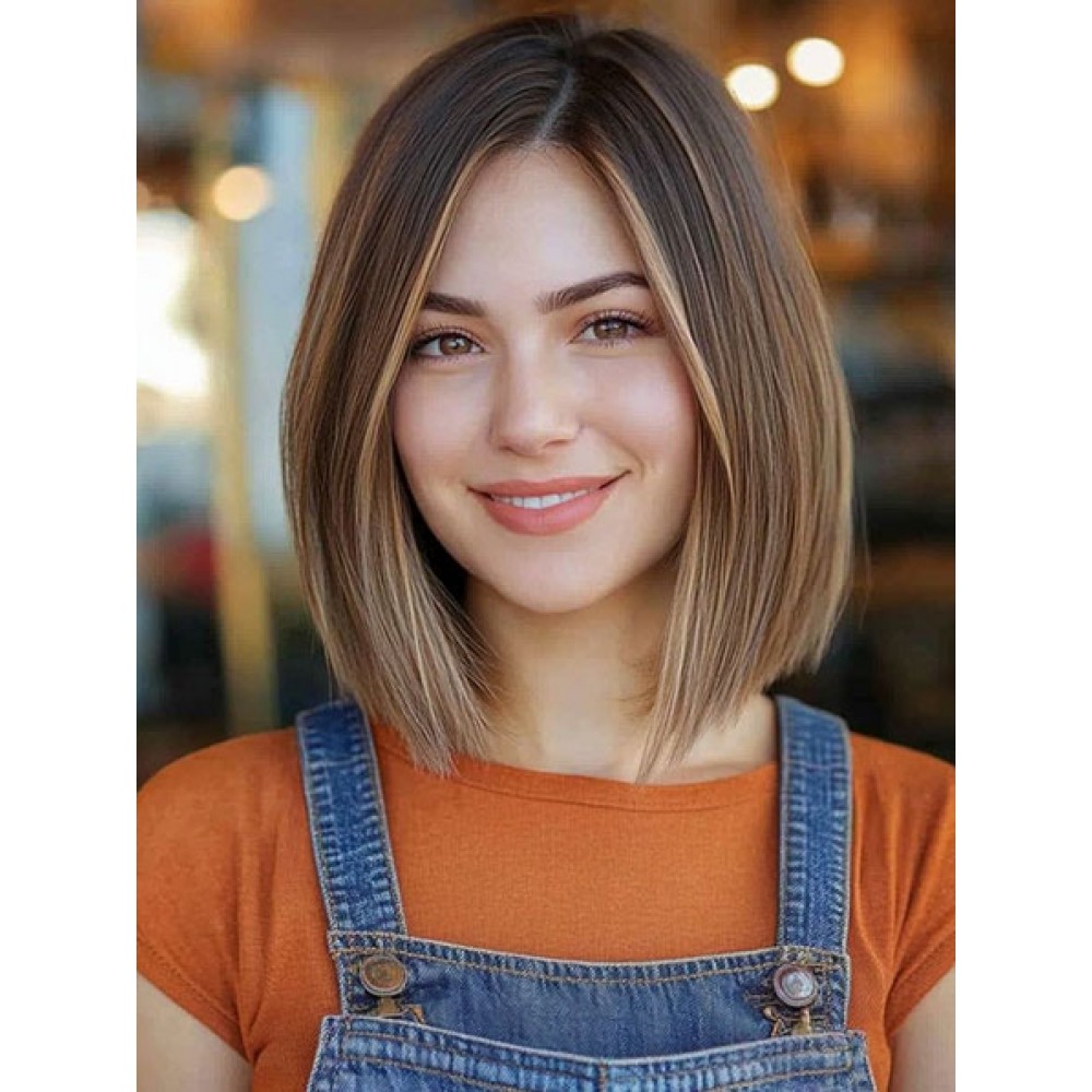Trendy Klebefreie Ombre Farbe Echthaar Perücke für Weiße Frauen