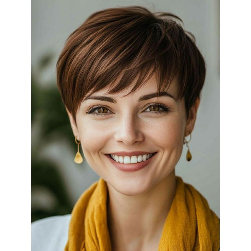 klebefreie kurze Pixie-Cut-Echthaarperücken