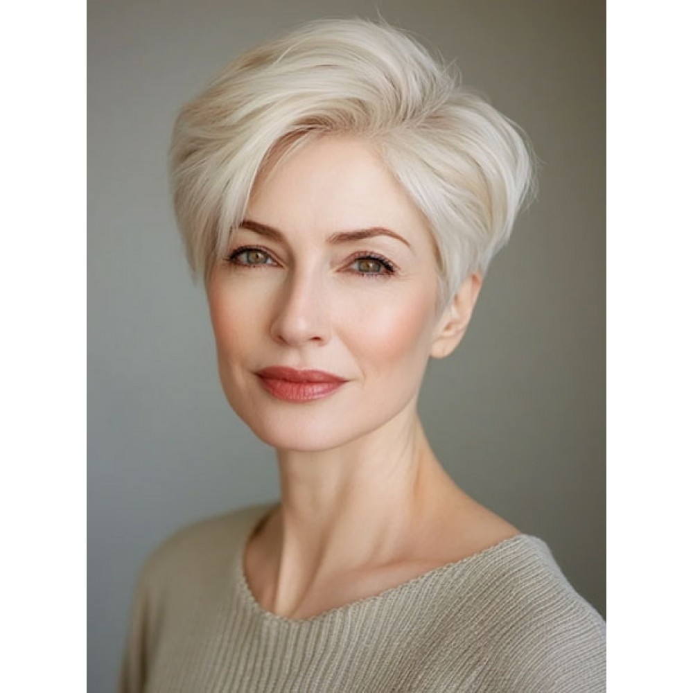 Volle Spitze Pixie Cut Echthaar Blonde Glatte Perücken