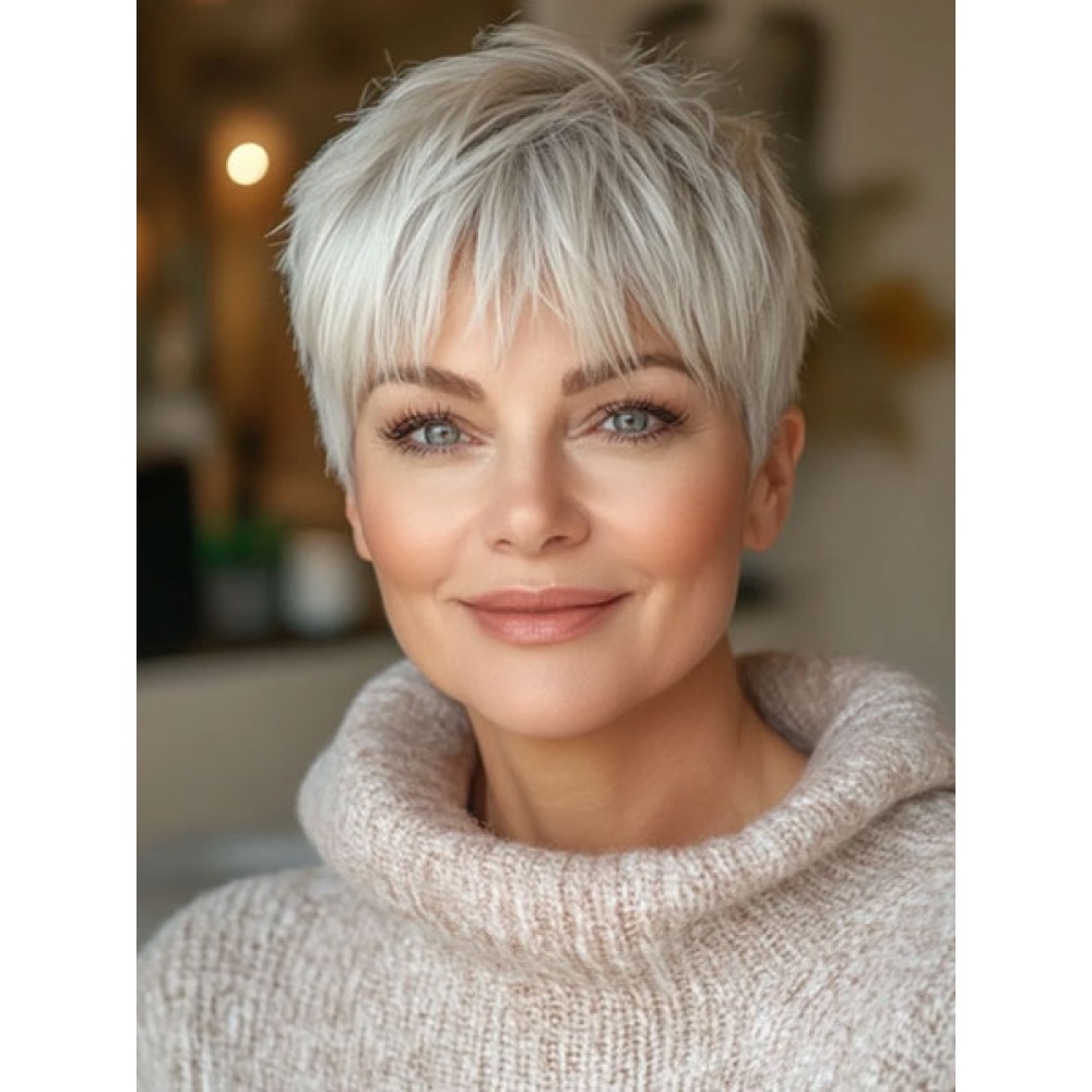 kurze graue Lace-Front-Perücken aus 100 % Echthaar