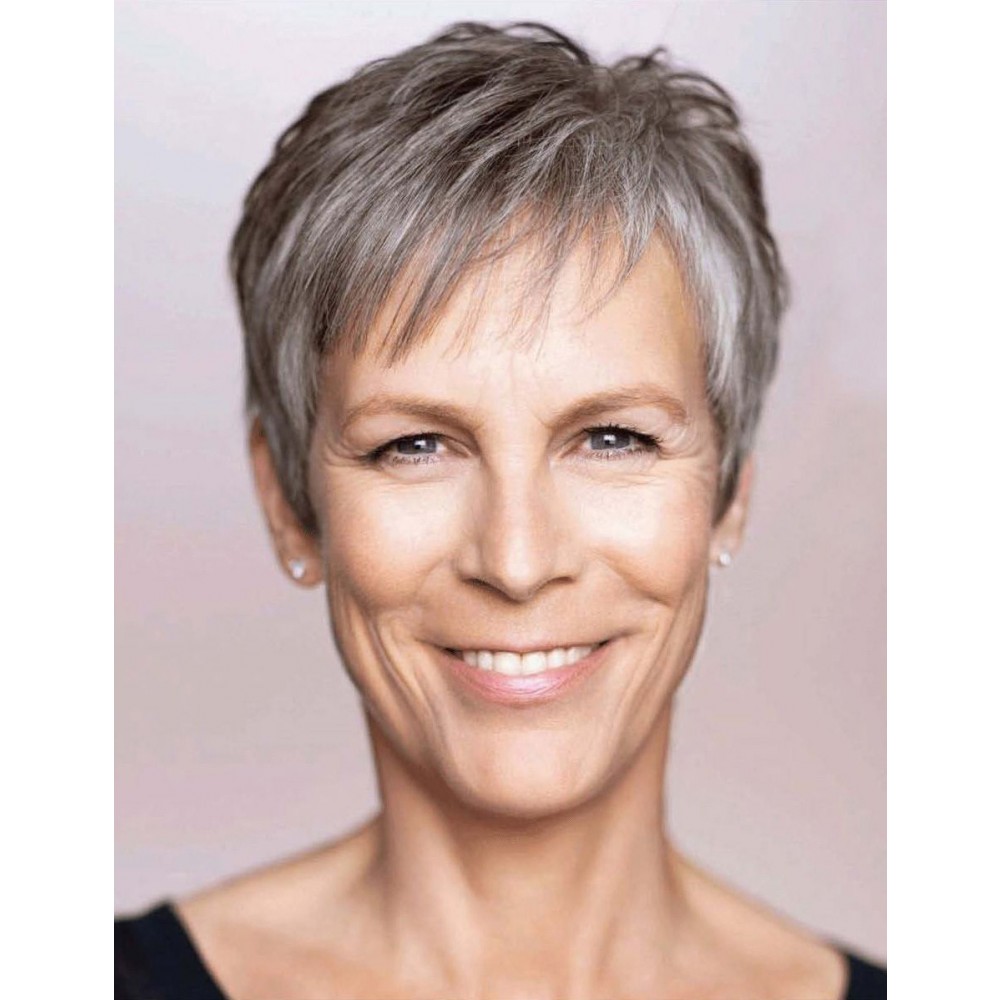 Jamie Lee Curtis Cute Kurze Pixie Cut Promi Stil Damen Graue Perücke