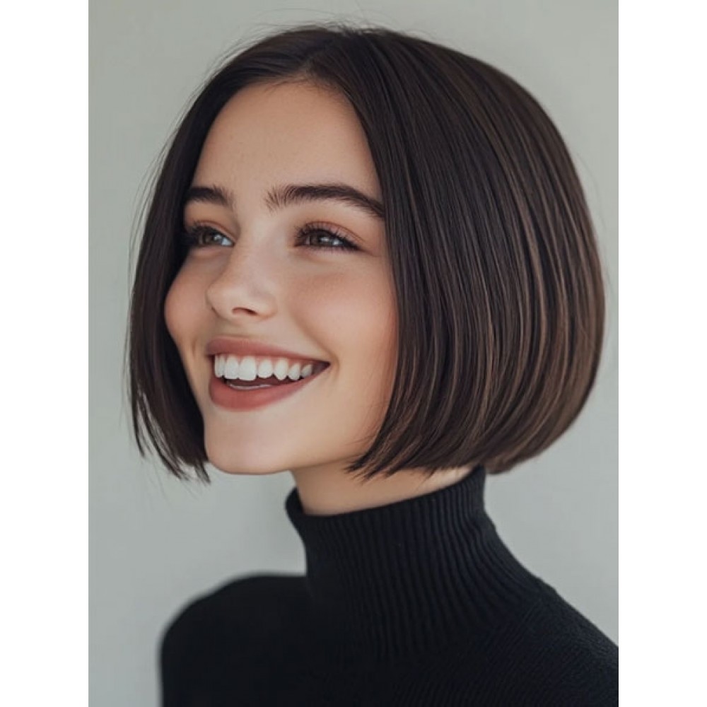 Kinnlänge Bob Cut Synthetische Spitzefront Perücke