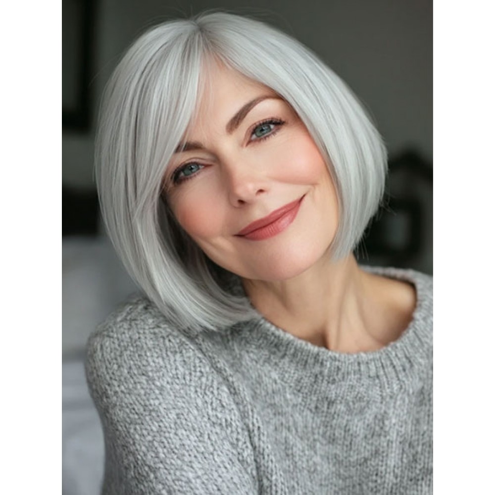 Elegant Gerade Graue Bob Spitzefront Perücke für Frauen