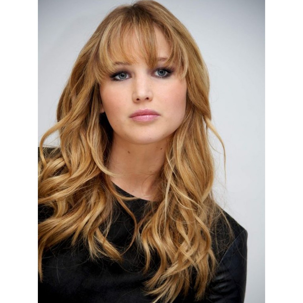 Jennifer Lawrence Blonde Lang Wellig Cut Echthaar Perücke