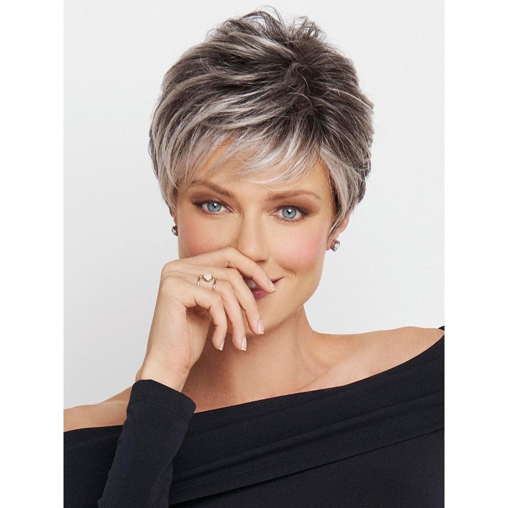 Lace Front Mono Top Kurze Boycut Graues Haar Perücke