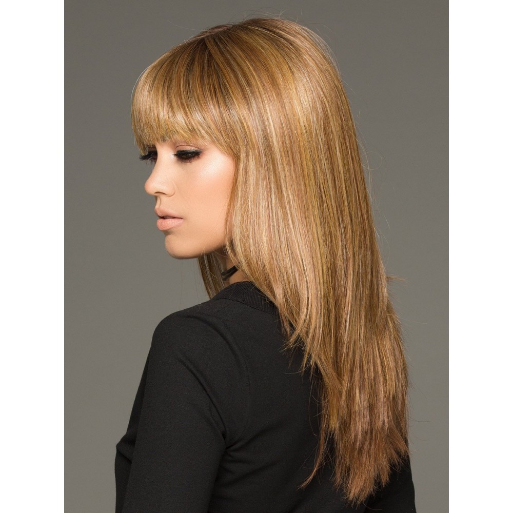 Lange Glatt Echthaar Blonde Perücke Modern Frisur mit vollem Pony