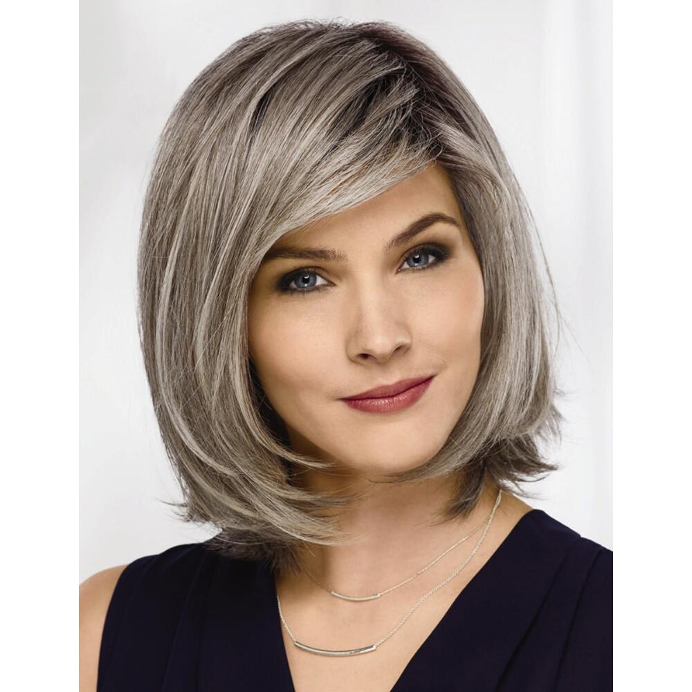 Mittellange Glatt Bob Lace Front Graues Haar Perücke