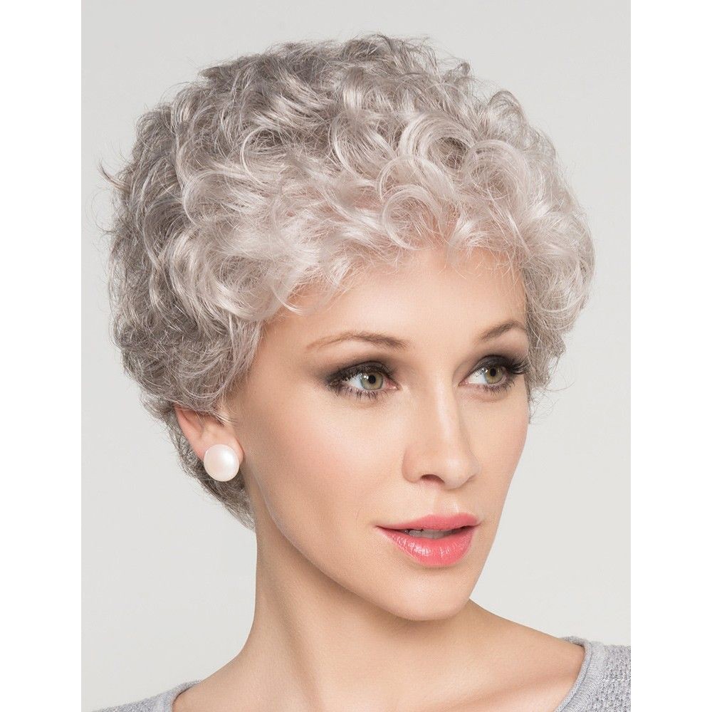 Natural Kurze Lockige Graues Haar Perücke für Damen