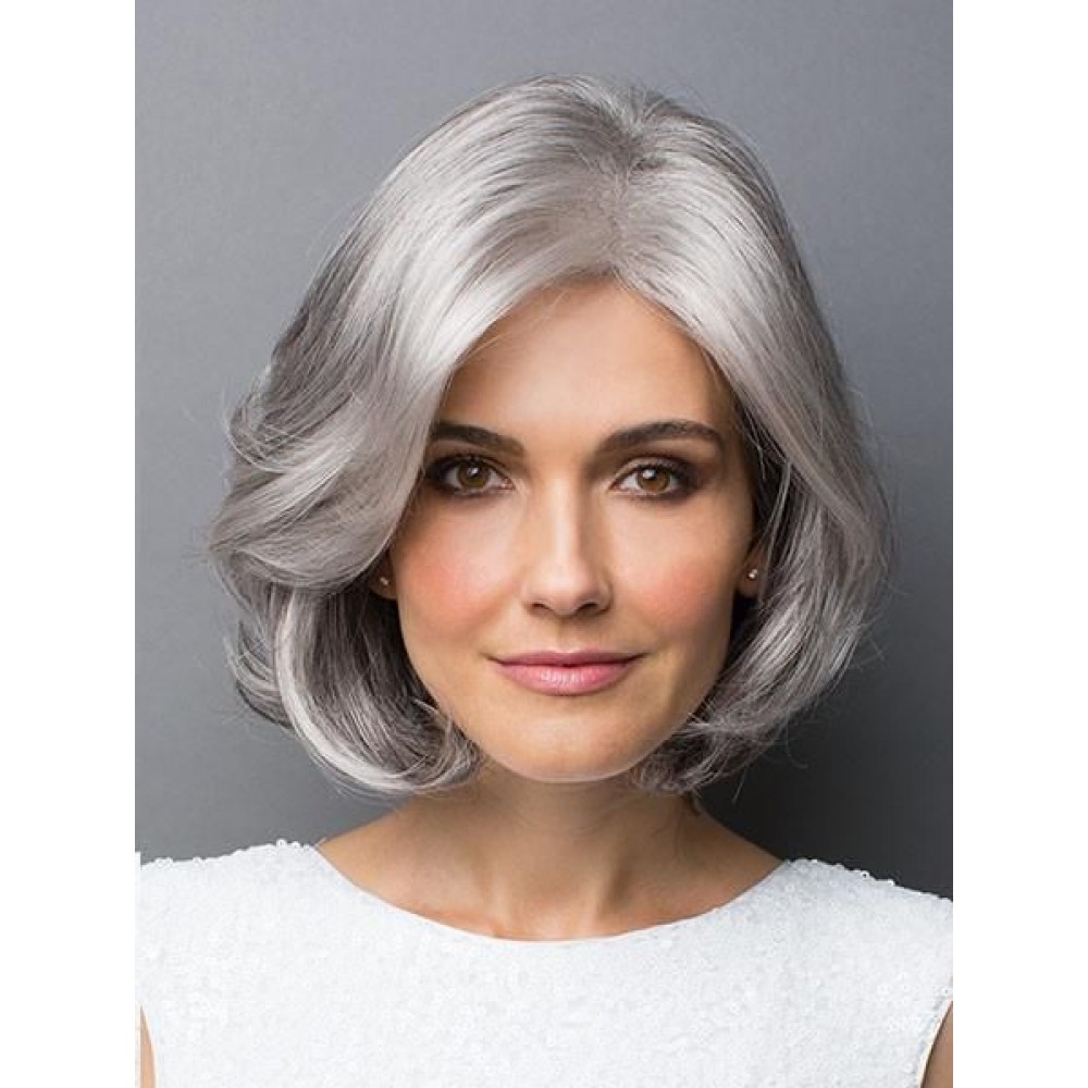 Natural Wellige Bob Stil Graues Haar Perücke für Damen