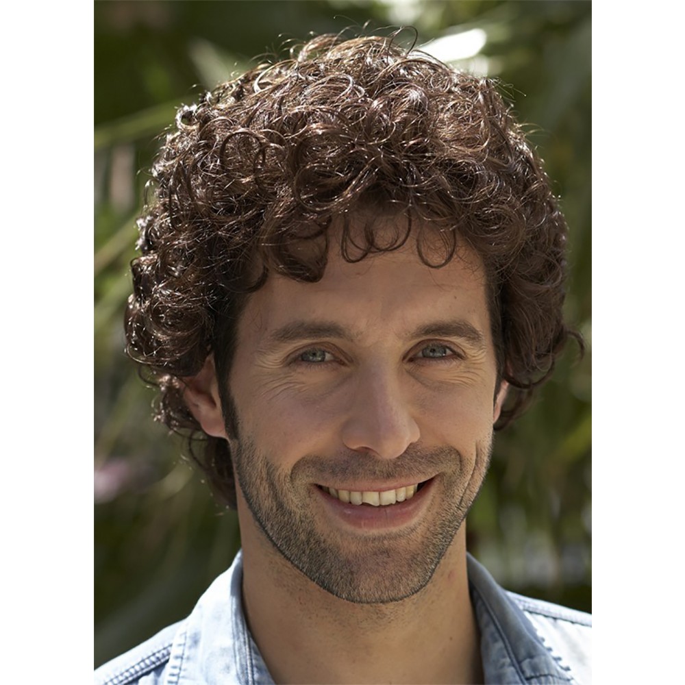 Kappenlose Rotbraune Kurze Locken Synthetische Perücke