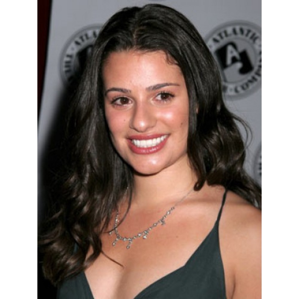 Lea Michele Schwarze Vollspitzen Lange Wellen Synthetische Perücke