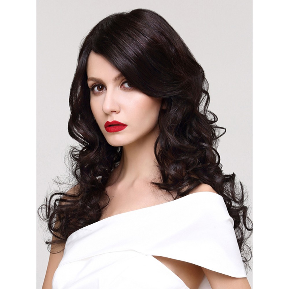Schwarz Wellig Synthetisches Haar Lang Lace Front Perücke