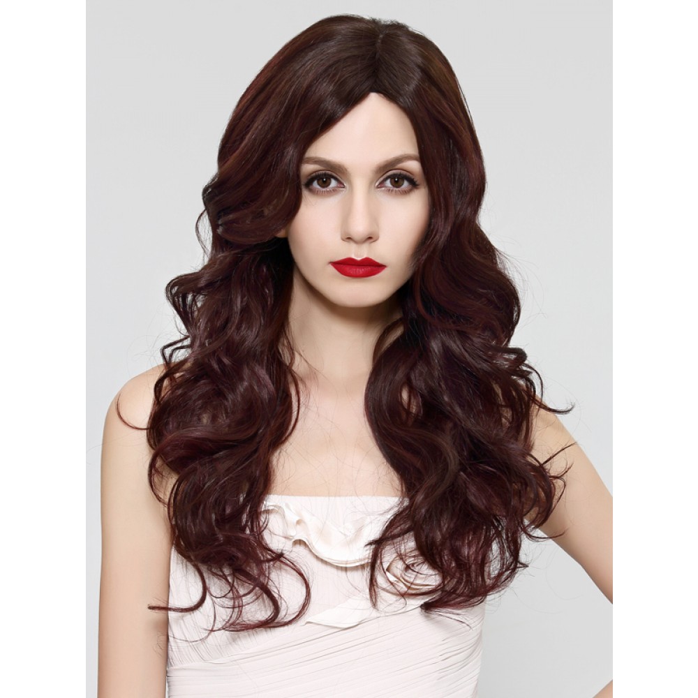 Braun Wellig Synthetisches Haar Lang Lace Front Perücke