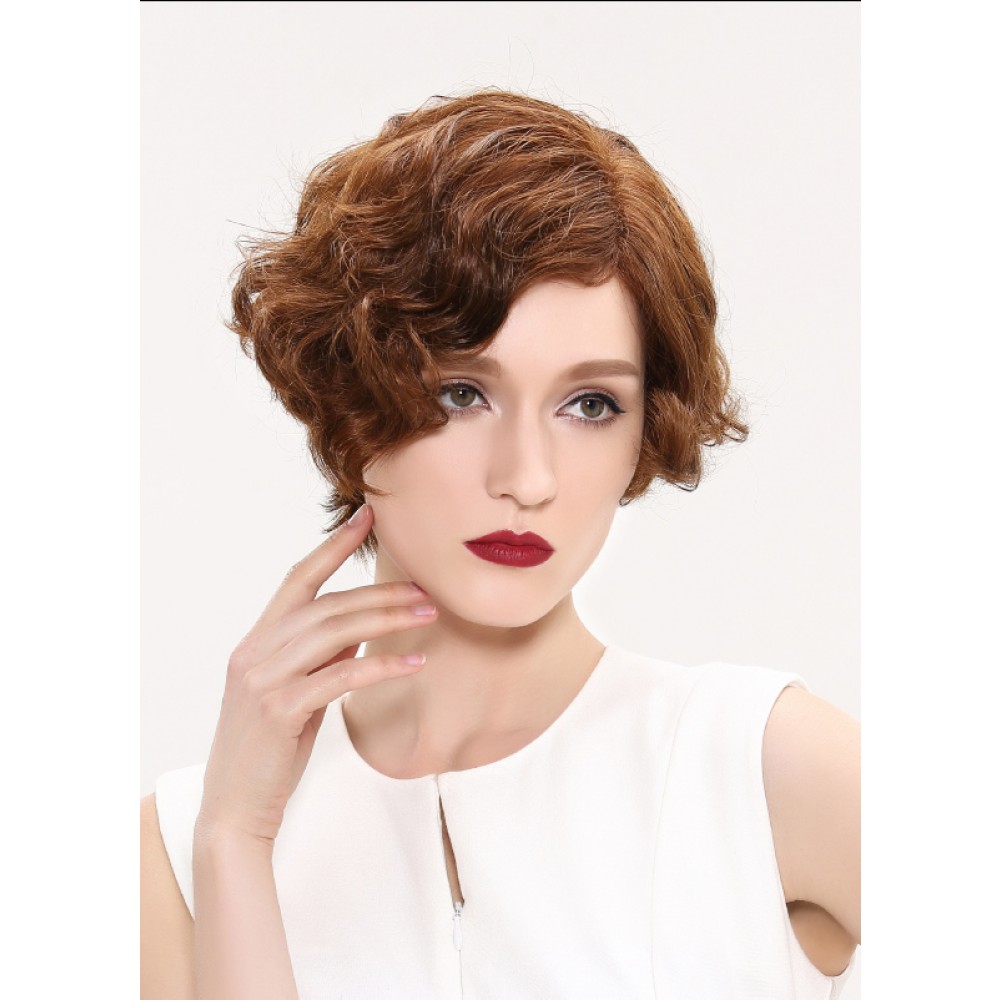Braun Wellig Synthetisches Haar Kurz Lace Front Perücke