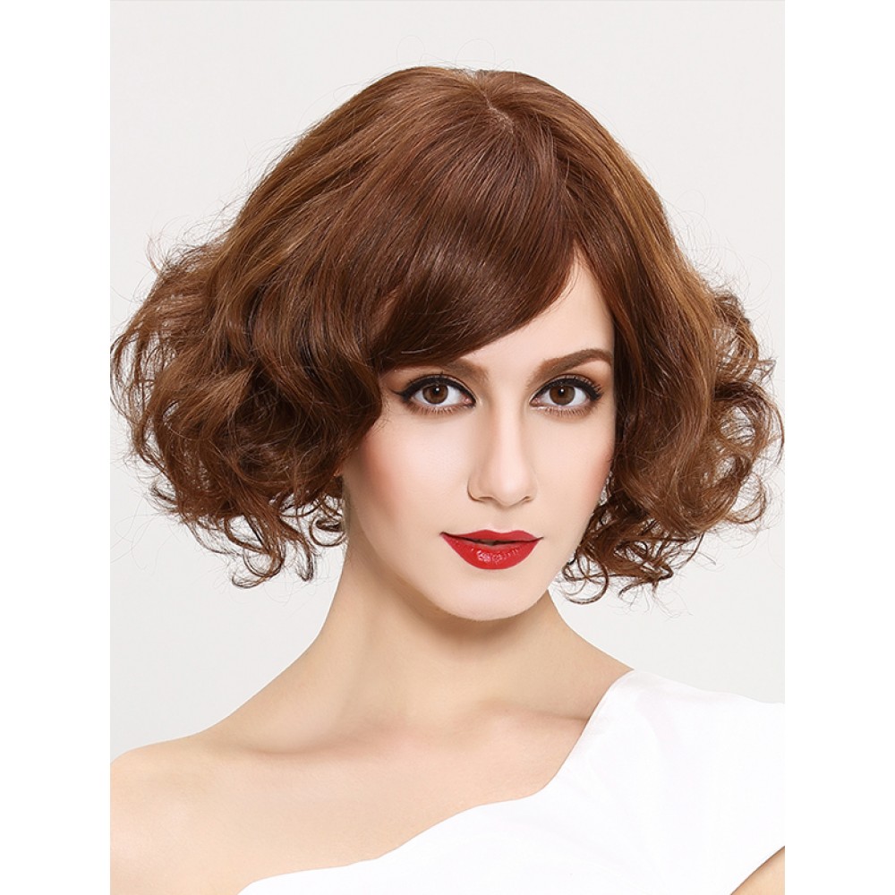Braun Wellig Synthetisches Haar Kurz Full Lace Perücke