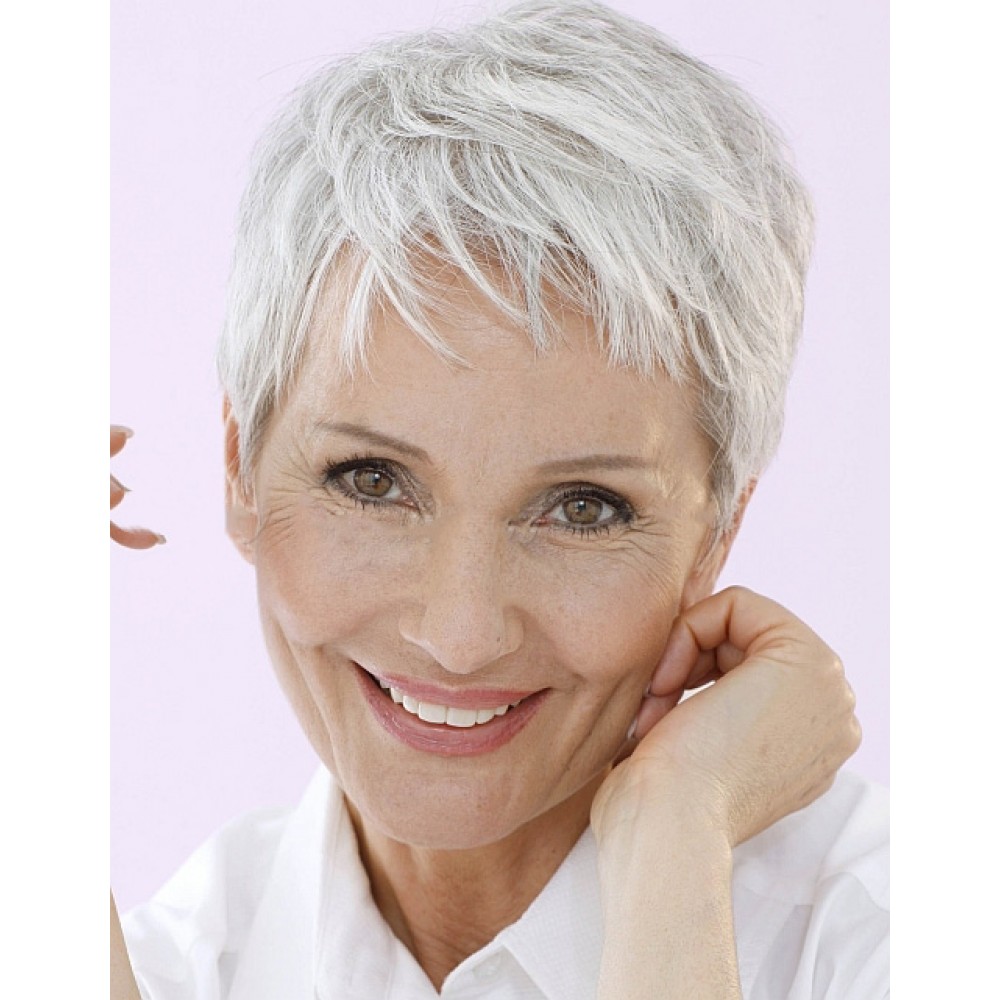 Damen Pixie Cut Graues Haar Perücke