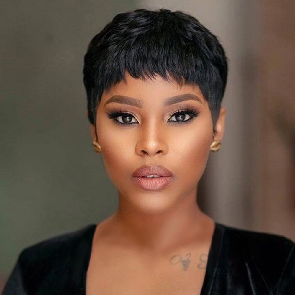 Pixie cut Schwarze Perücken im Angebot