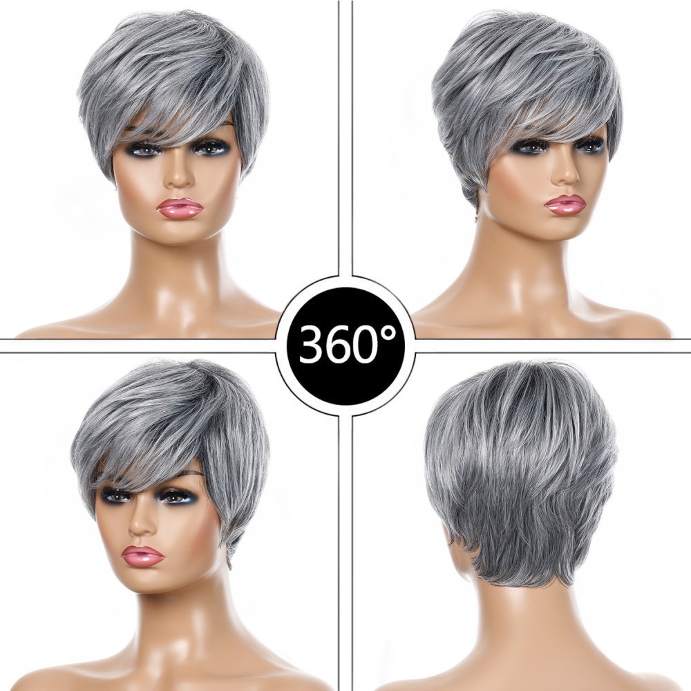Natural Looking Kurze Graue Perücken für Damen
