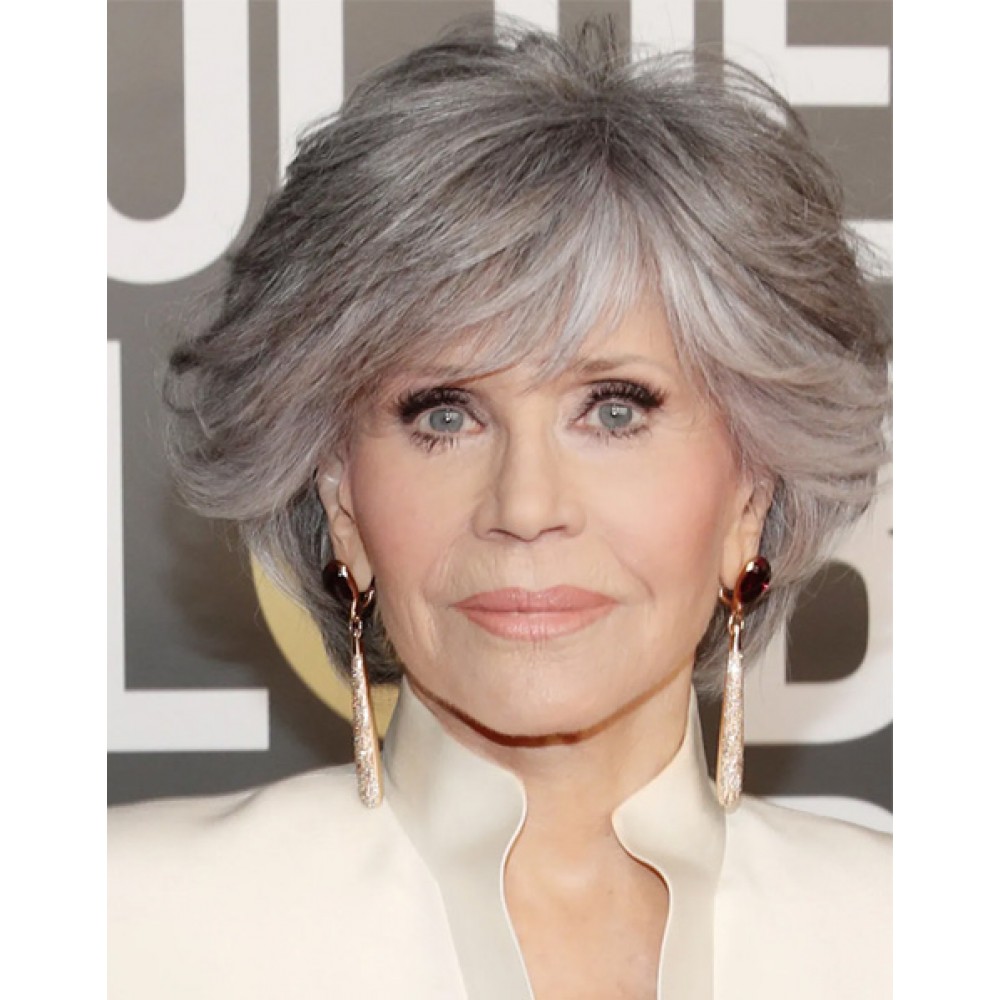 Kurze Wellige Jane Fonda Graue Perücken