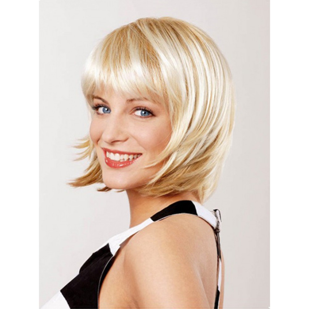 Gerade Blonde Preiswerte Mittellange Bob Perücke