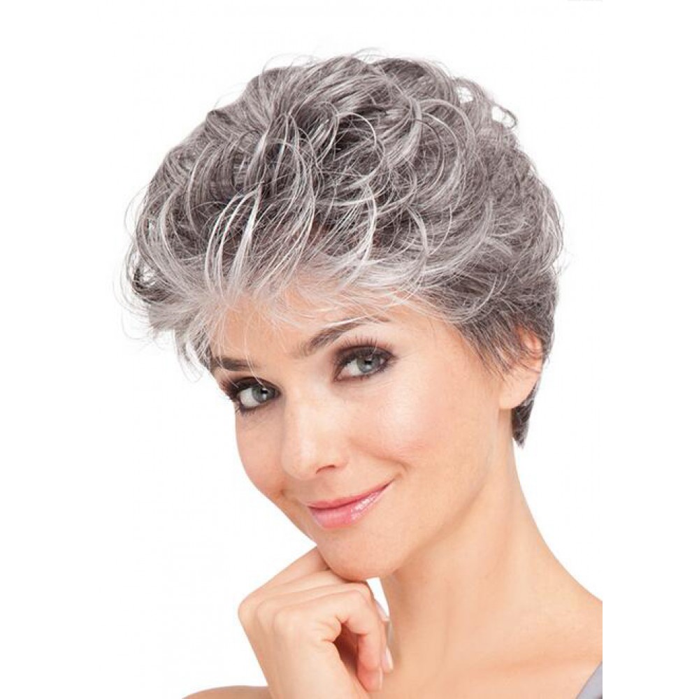 Kurze Lockige Full Lace Graue Perücke
