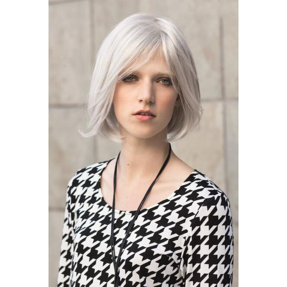 Mittellange Gerade Graue Lace Front Synthtetische Perücke