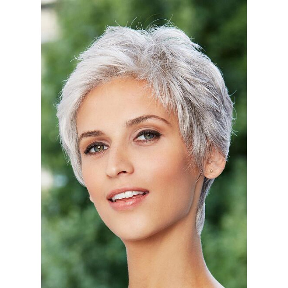 Kurze Gerade Graue Synthetische Boy Cut Perücke
