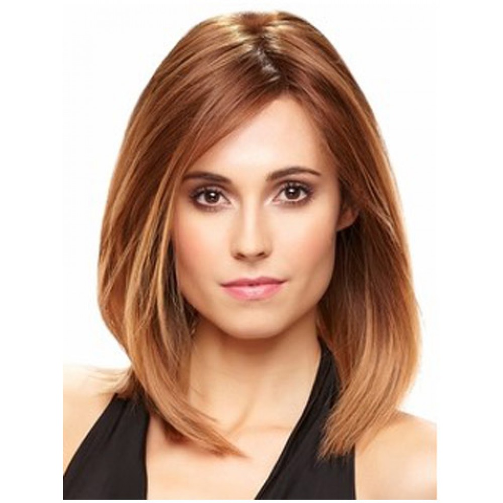 Schulterlange Glatt Lace Front Echthaar Monofilament Perücke