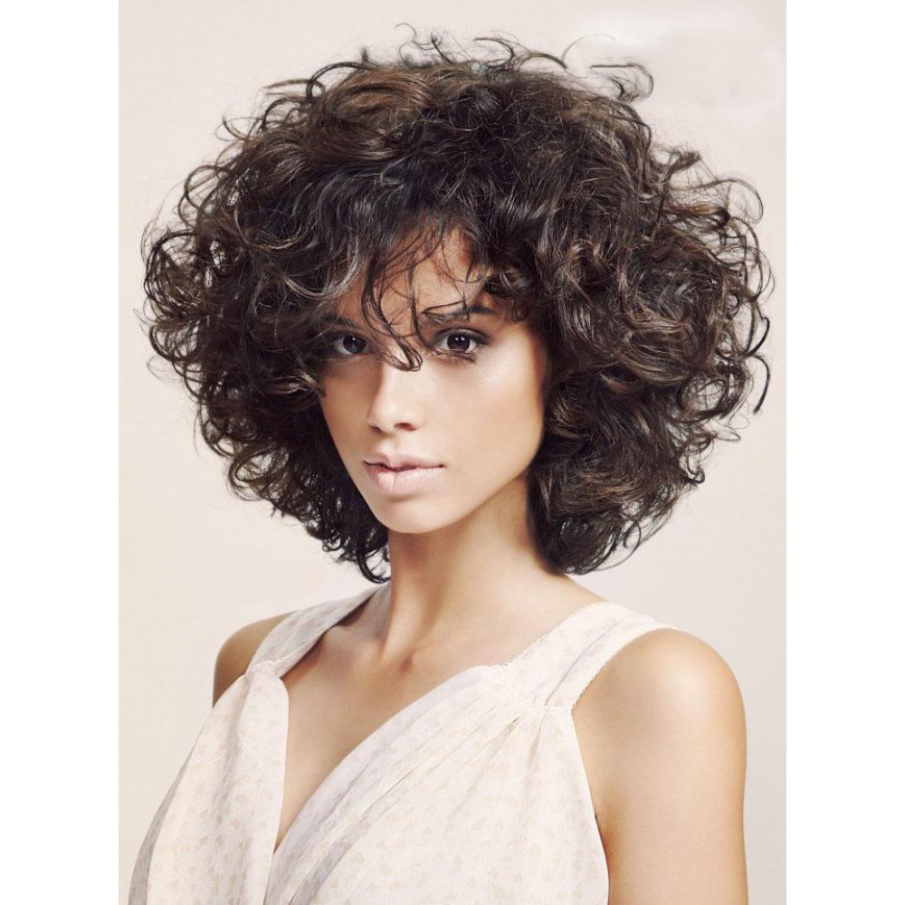 Schulterlange Locken Synthetische Kappenlose Perücke