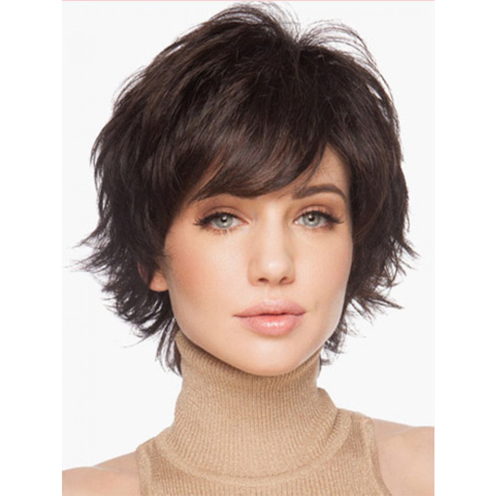 Layered Cut angeschrägter Pony Damen Kurze Haar Perücke