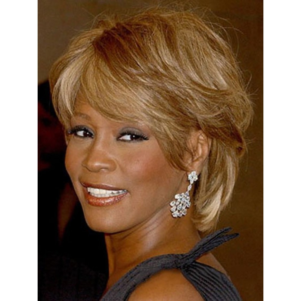 Synthetische Kurze Blonde Welliges Haar Lace Front Perücke mit Pony