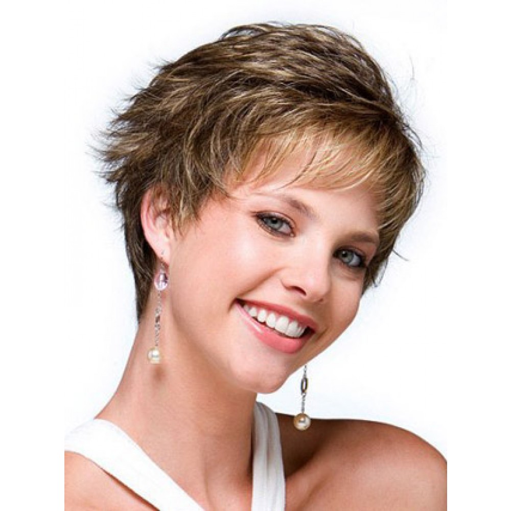 Modern Pixie mit Kurze Gesicht-rahmend Seites Synthetische Perücke