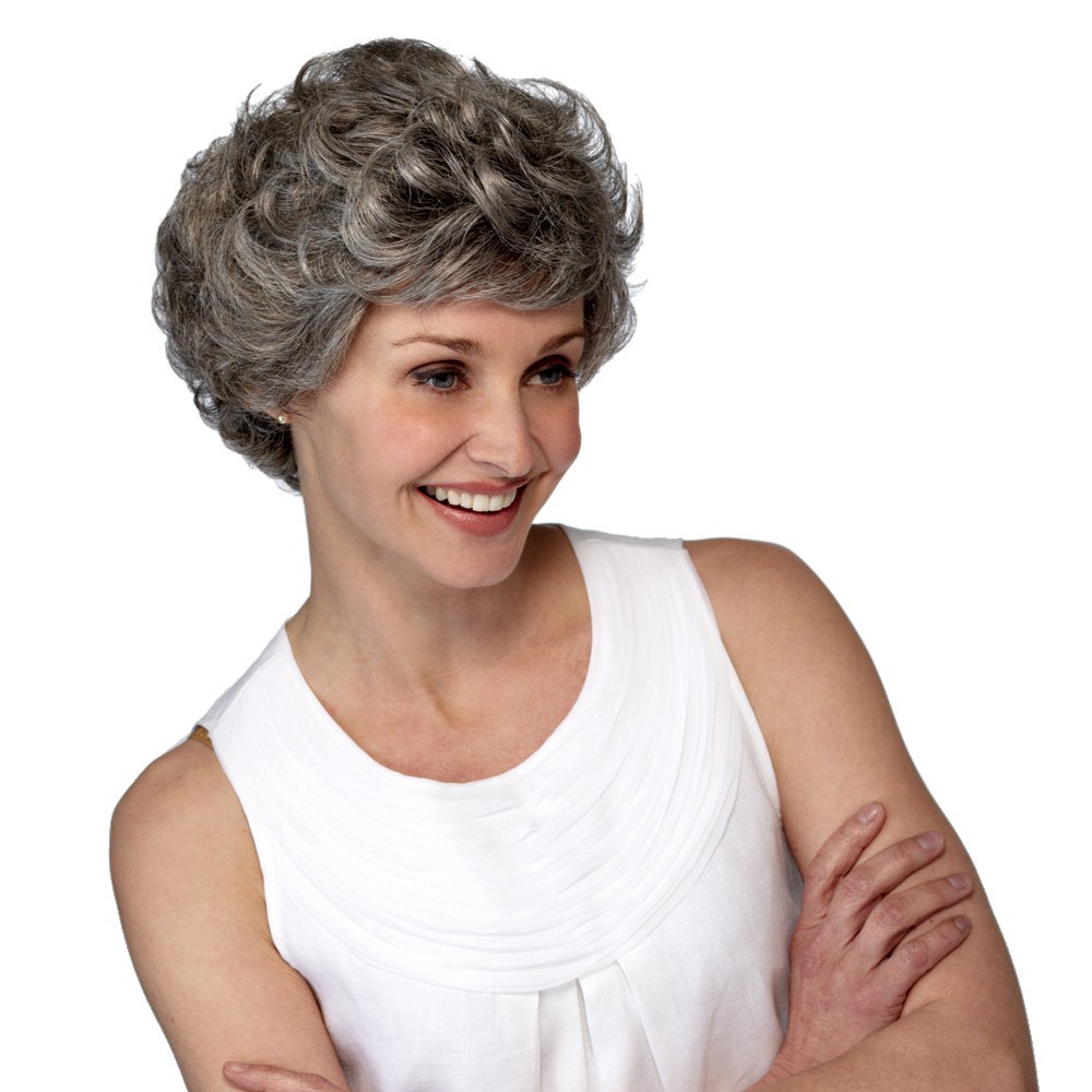 Weibliche Kurze Locken Graue Haar Perücke