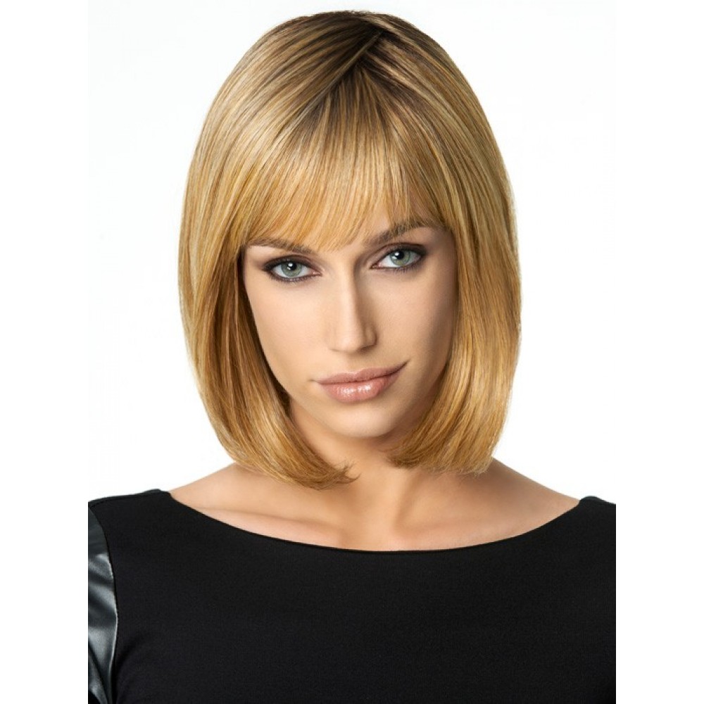 Mittellange Blonde Gerade Haar Perücke mit Pony