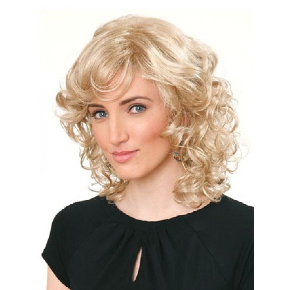 Mittellange Sanft Stufig Locken Synthetische Kappenlose Perücke
