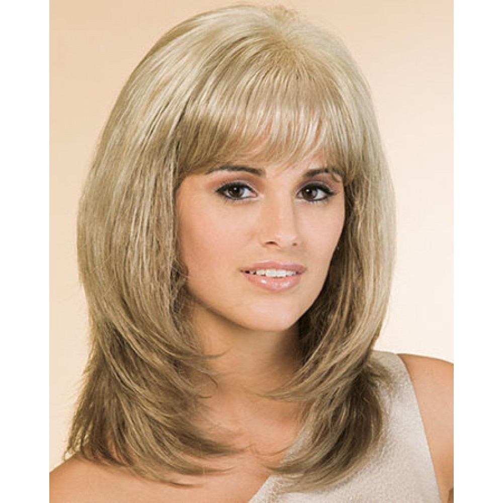 Kappenlose Mittellange Gerade Blonde Synthetische Perücke