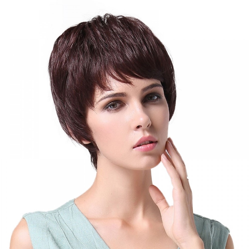 Modisch Weibliche Kurze Locken Braune Haar Perücke 