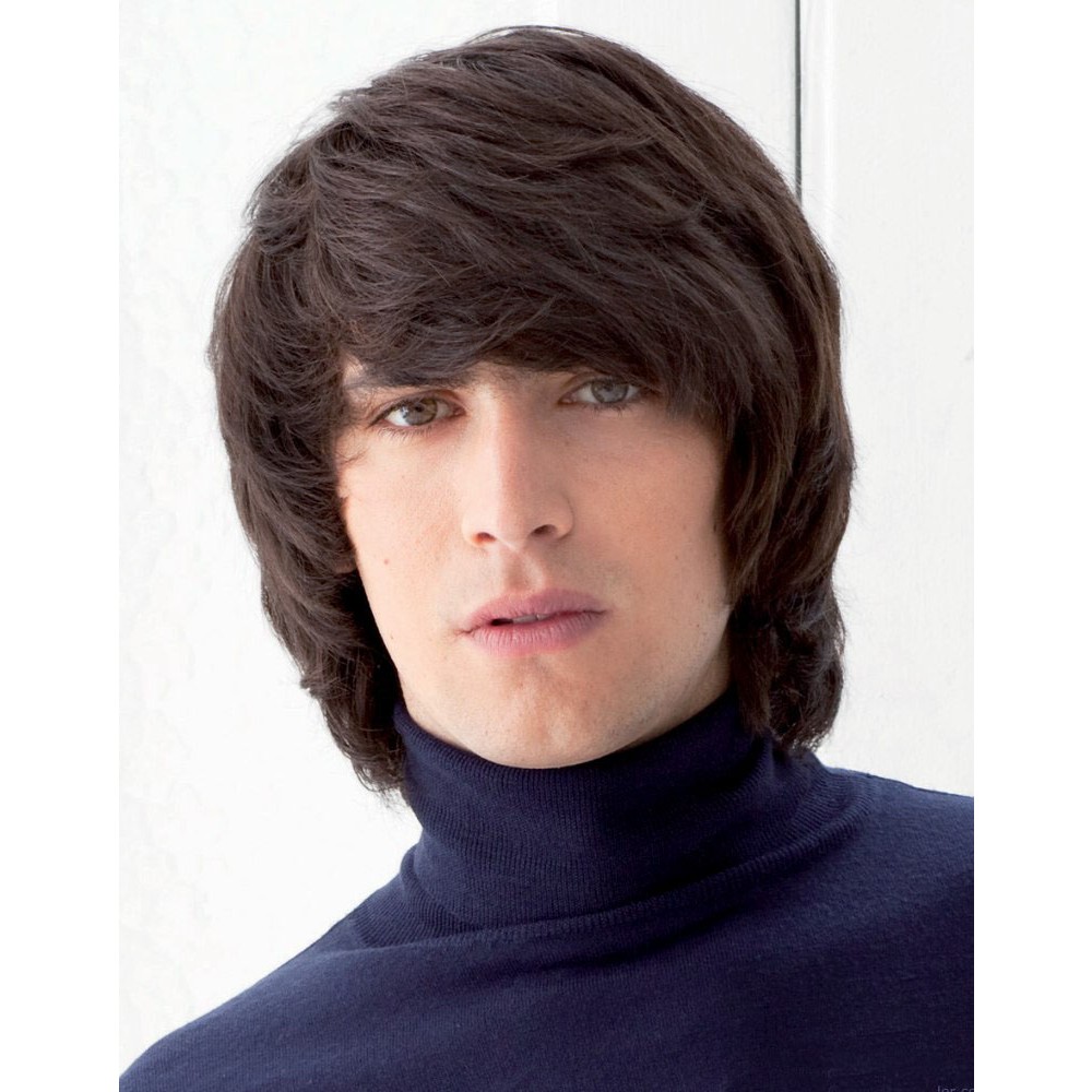 Kinnlange Glatt Synthetische Herren Haar Perücke mit Pony